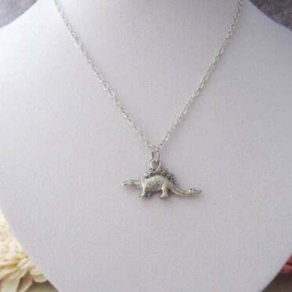 New Dainty Silver Stegosaurus Dinosaur Necklace - Picture 8 of 10